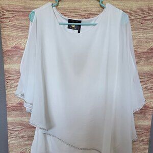 Vecceli Italy White Chiffon Rhinestone Trim Blouse – Elegant & Flowy